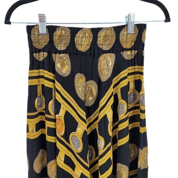 Vtg 80's Skirt Maxi Gypsy Flowy Front Slit Handkerchief Hem Greek Coin Black  XS - Picture 8 of 13